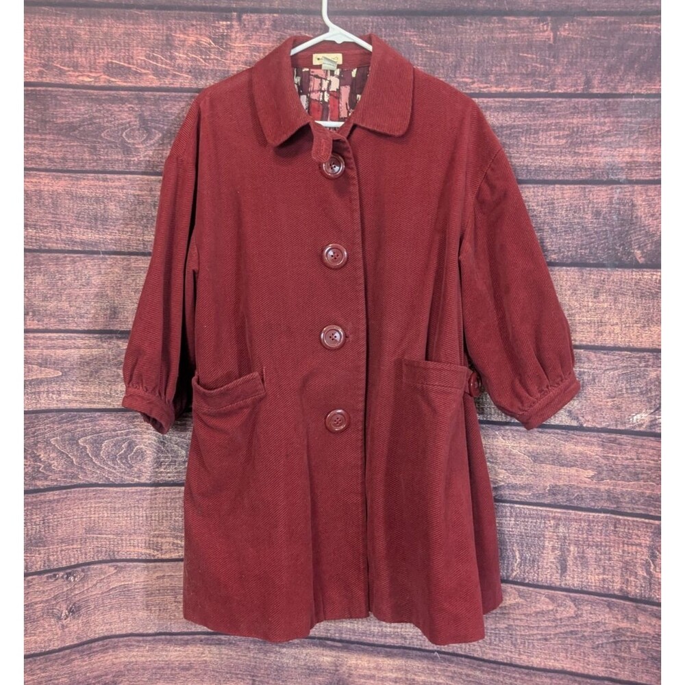 Y2K ELEVENSES Anthropologie Corduroy Big Button Coat In‎ red Size Small FLAW